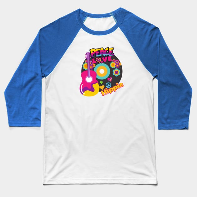 PEACE,LOVE AND HIPPIE Baseball T-Shirt by DAZu